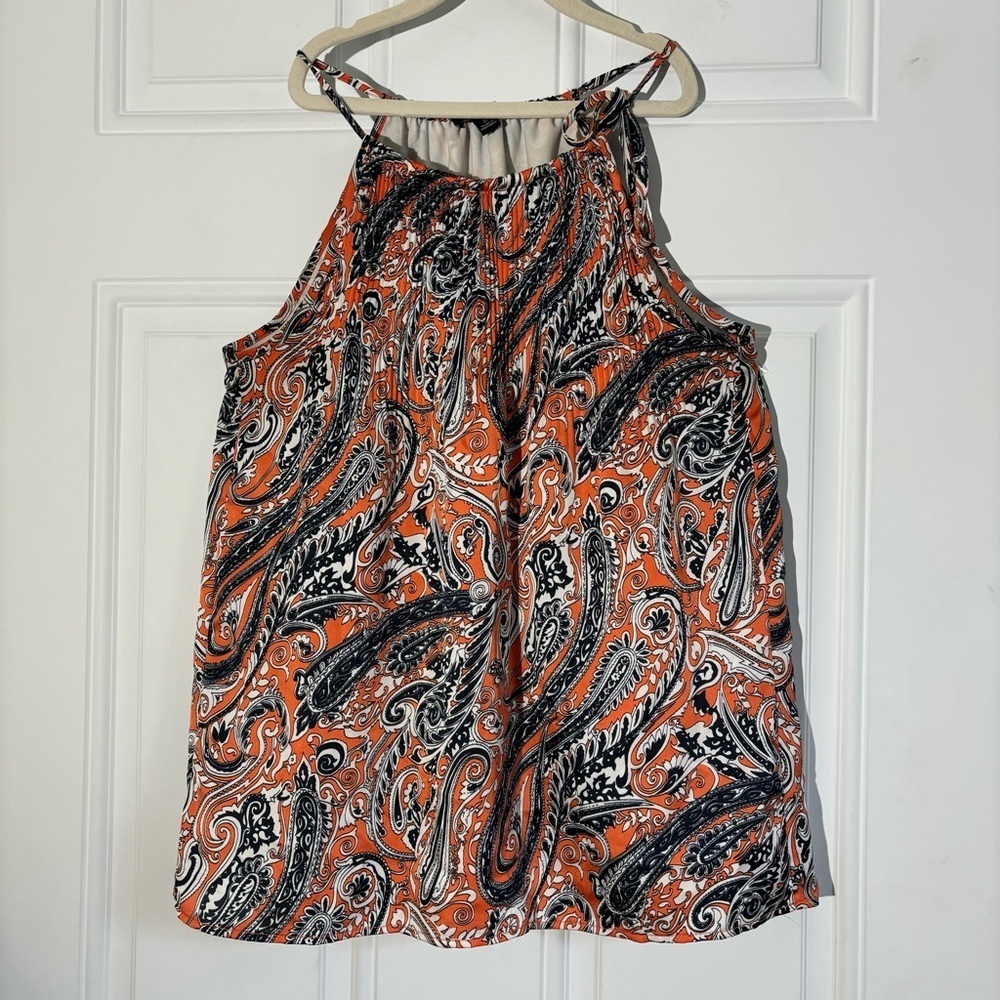 ❤️2/$15 or 3/$26❤️Ann Taylor Orange/Navy Spaghetti Strap Tank Top, Size S